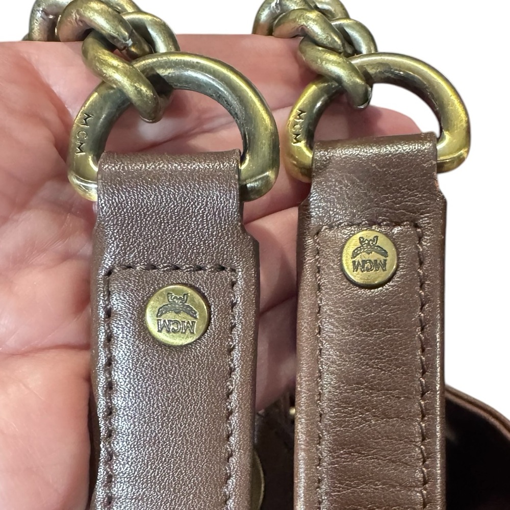 MCM Brown Leather Quilted Chain Detail Shoulder Bag - Picture 11 of 16